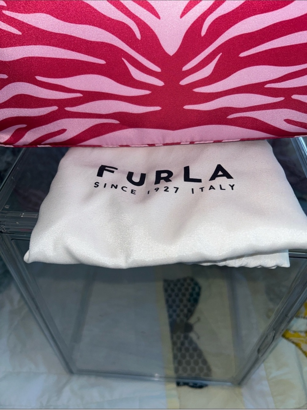 Furla NWT Pink and Light Pink Zebra Print Calipso Tote with Dust Bag - Picture 4 of 10